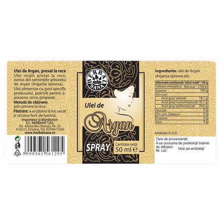 Spray cu ulei de argan, 50 ml, Herbavit 705403