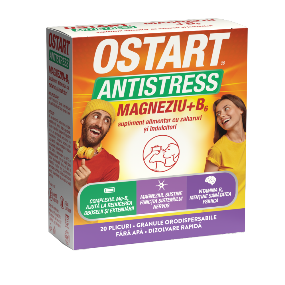 Ostart Antistress Magneziu + B6, 20 plicuri orodispersabile, Fiterman