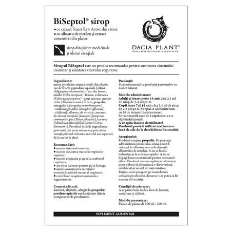 Sirop cu albastru de metilen si cu extract concentrat din plante Biseptol, 100 ml, Dacia Plant 593102