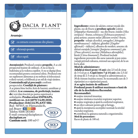Sirop cu albastru de metilen si cu extract concentrat din plante Biseptol, 100 ml, Dacia Plant 593099