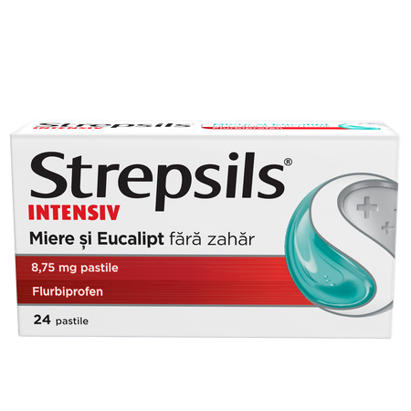 Strepsils Intensiv Miere si Eucalipt fara zahar, 8,75 mg, 24 pastile, Reckitt Benckiser Healthcare