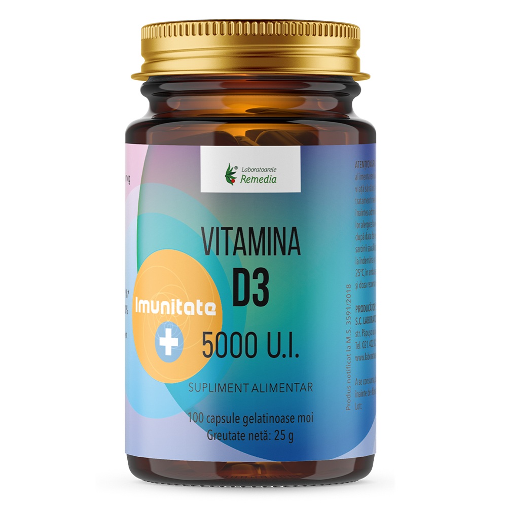 Vitamina D3 5000UI, 100 capsule, Remedia