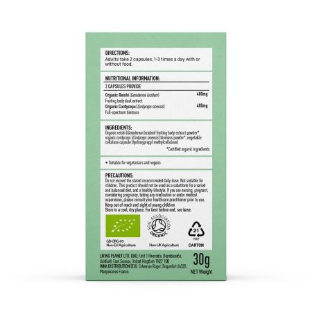 Organic Myco O2 Reishi si Cordyceps, 800 mg, 60 capsule, MushroomsForLife 637515