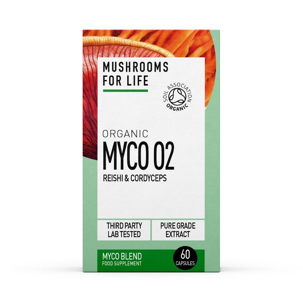 Organic Myco O2 Reishi si Cordyceps, 800 mg, 60 capsule, MushroomsForLife