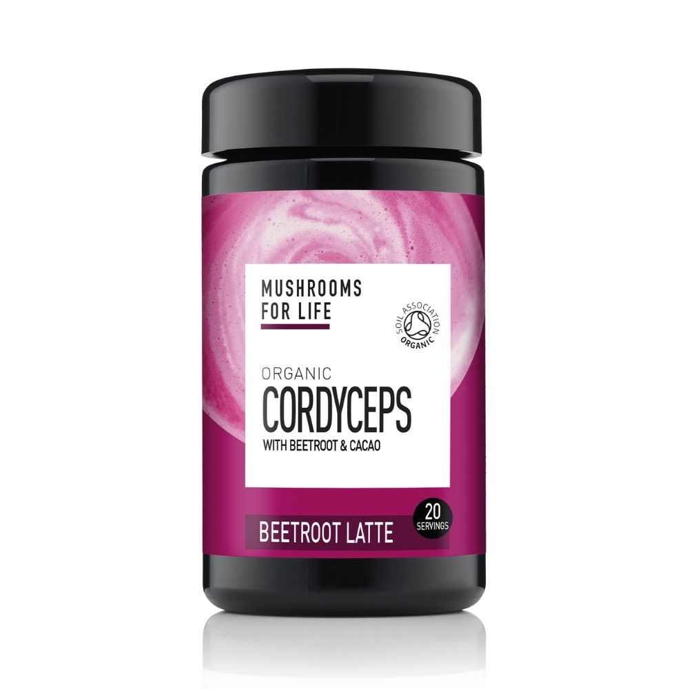 Organic Cordyceps cu sfecla rosie si cacao, Beetroot Latte, 130 g, MushroomsForLife