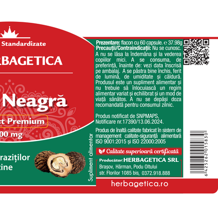 Nuca neagra, 500 mg, 60 capsule, Herbagetica 637904