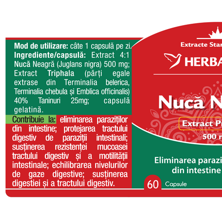 Nuca neagra, 500 mg, 60 capsule, Herbagetica 637903