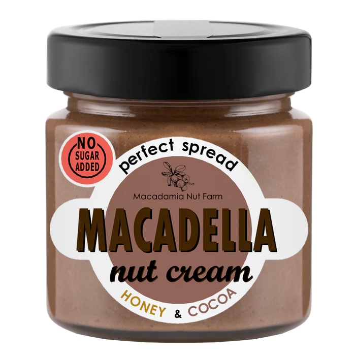 Crema de nuci de macadamia cu cacao si miere Macadella, 180 g, Macadamia Nut Farm