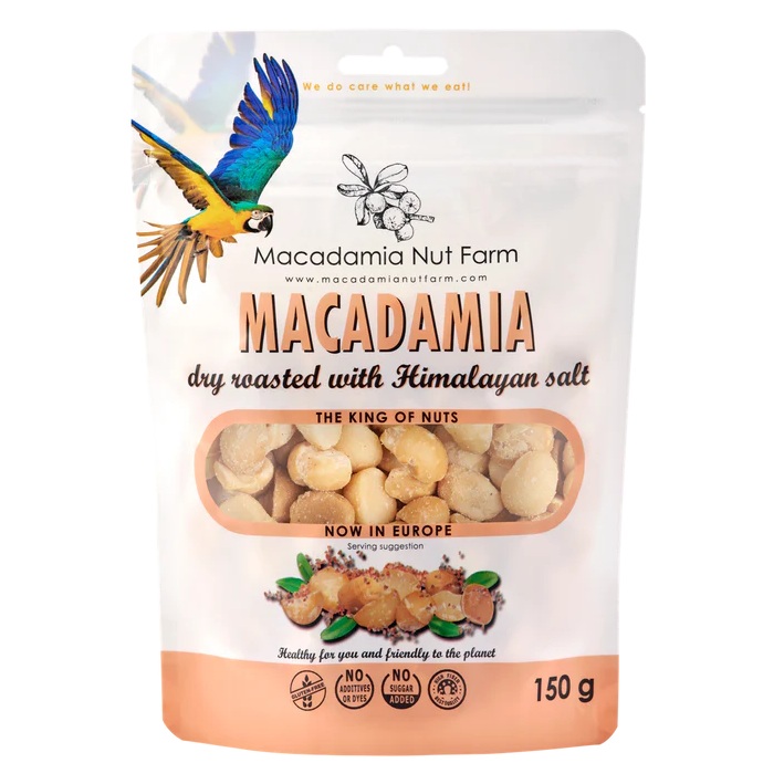 Nuci de macadamia prajite cu sare de Himalaya, 150 g, Macadamia Nut Farm