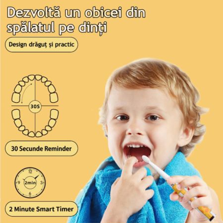 Periuta de dinti electrica pentru copii galbena J20C, 1 bucata, JTF 638075