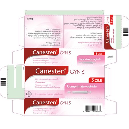 Canesten Gyn 3, 200 mg, 3 comprimate vaginale, Bayer 701306