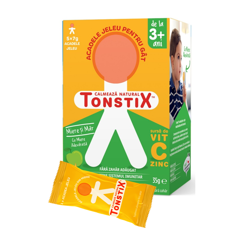 Acadele jeleu pentru gat cu miere si aroma de mere Tonstix, 5 x 7 g, Pharmaexcell