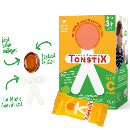 Acadele jeleu pentru gat cu miere si aroma de mere Tonstix, 5 x 7 g, Pharmaexcell 638778