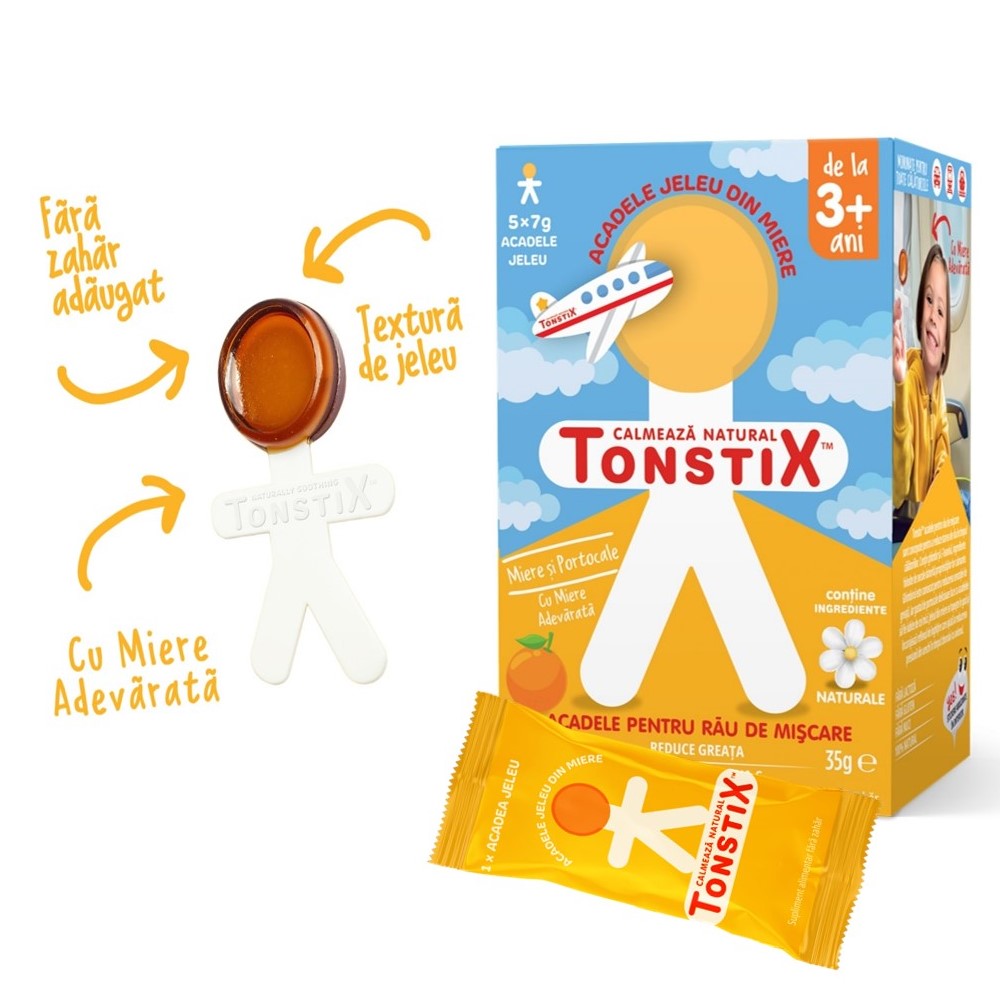 Acadele tip jeleu cu miere si aroma de portocale Tonstix, 5 x 7 g, Pharmaexcell