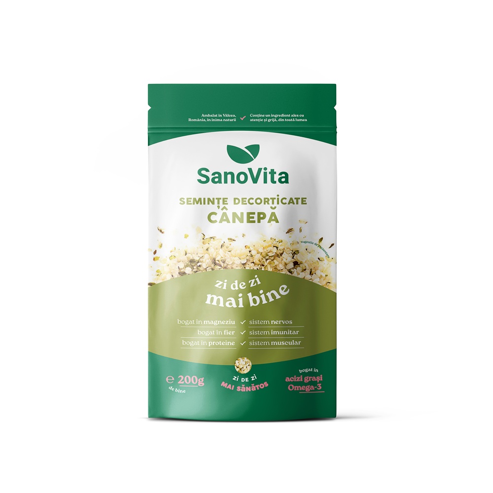 Seminte de canepa decorticate, 200 g, Sanovita