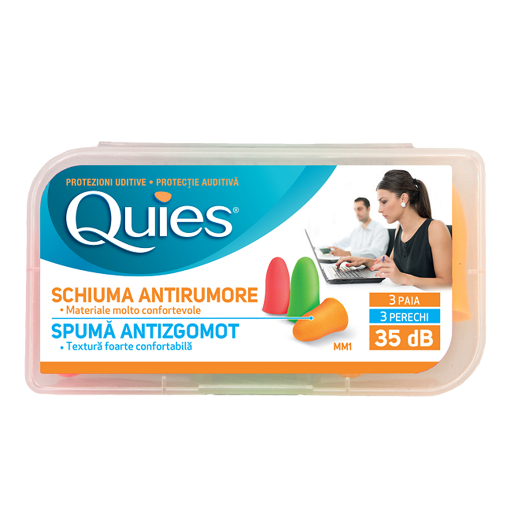 Dopuri de spuma antizgomot pentru urechi, 3 perechi, Quies