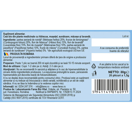Ceai Bio antistres N173, 20 plicuri, Fares 701535