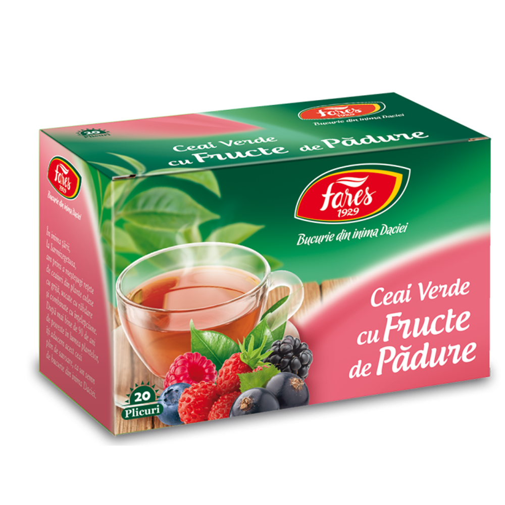 Ceai verde cu fructe de padure, 20 plicuri, Fares