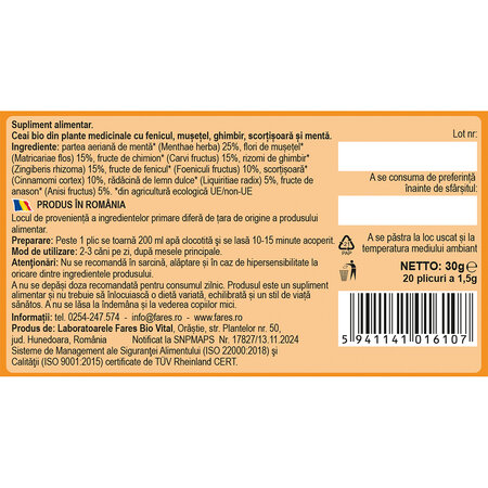 Ceai Bio Digestie Usoara D160, 20 plicuri, Fares 701679