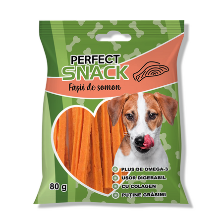 Fasii de somon pentru caini, 80 g, Perfect Snack