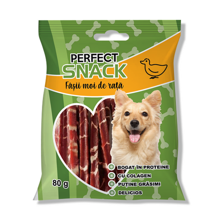 Fasii moi de rata pentru caini, 80 g, Perfect Snack
