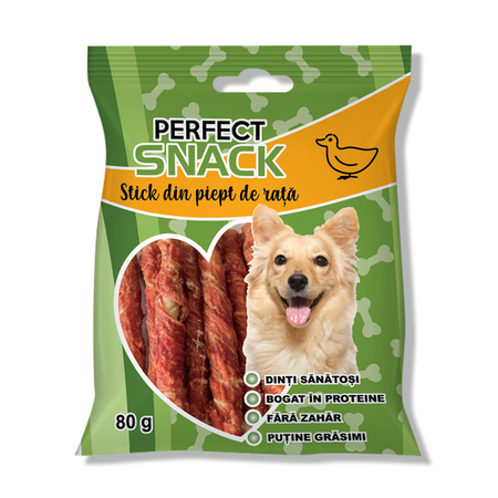 Stick din piept de rata pentru caini, 80 g, Perfect Snack