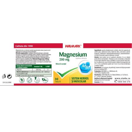 Magneziu, 200 mg, 30 tablete, Walmark 699550