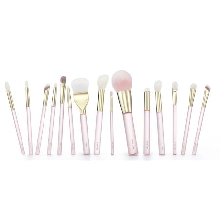 Set pensule profesionale pentru make-up cu pouch roz Angel's Pink Glow, 15 pensule, Cucuta Beaty 641631