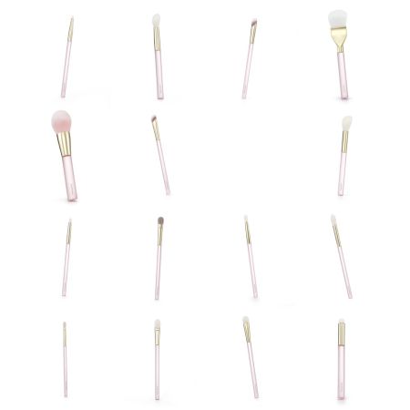 Set pensule profesionale pentru make-up cu pouch roz Angel's Pink Glow, 15 pensule, Cucuta Beaty 641648