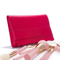 Set pensule profesionale pentru make-up cu pouch roz Angel's Pink Glow, 15 bucati, Cucuta Beauty