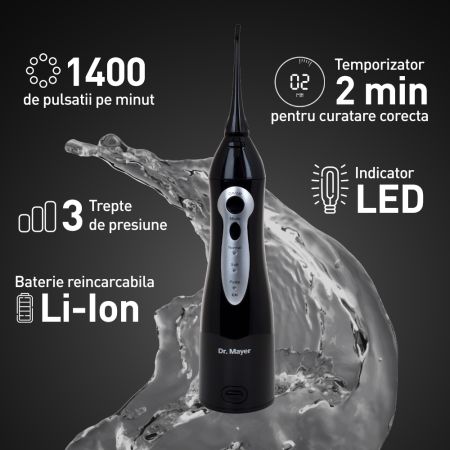Dus bucal portabil cu 5 varfuri WT3100 Black, Dr. Mayer 671703