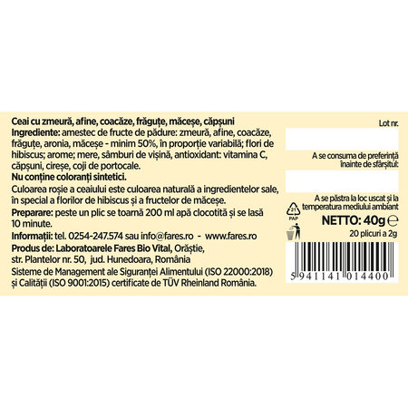Ceai cu Fructe de padure, 20 plicuri, Fares 604322