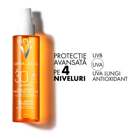 Ulei invizibil cu squalan, vitamina E si SPF30 Capital Soleil, 200 ml, Vichy 651075