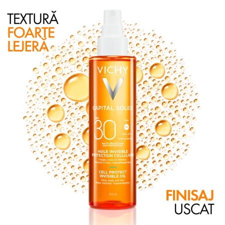 Ulei invizibil cu squalan, vitamina E si SPF30 Capital Soleil, 200 ml, Vichy 651076