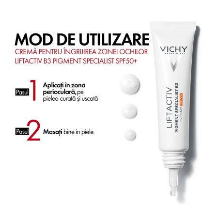 Crema cu efect antirid pentru conturul ochilor cu SPF 50 Liftactiv B3, 15 ml, Vichy 651072