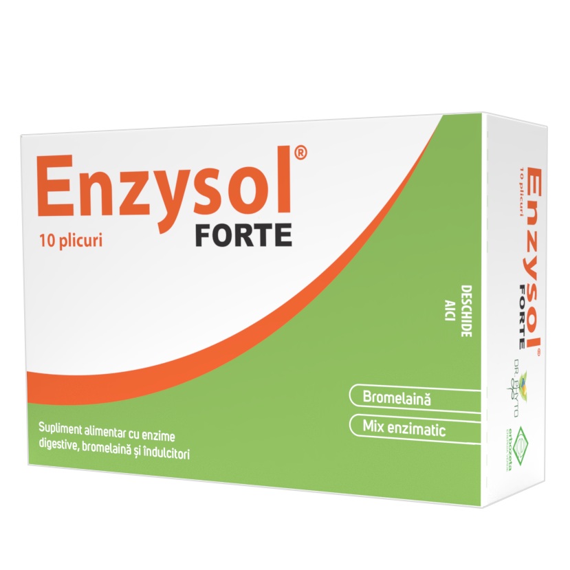 Supliment alimentar cu enzime digestive si bromelaina Enzysol Forte, 10 plicuri, Dr. Phyto