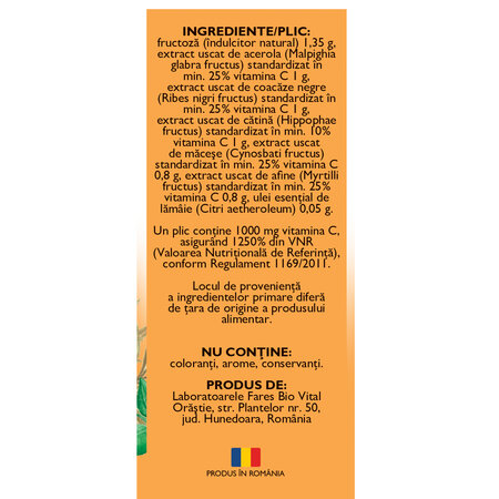 Vitamina C 1000 naturala F175, 10 plicuri, Fares 621072