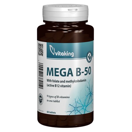 Mega B-50 cu Folat si Metilcobalamina, 60 tablete, Vitaking