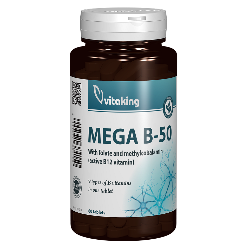 Mega B-50 cu Folat si Metilcobalamina, 60 tablete, Vitaking