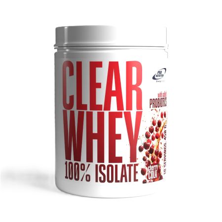 Bautura instant pe baza de izolat proteic din zer cu adaos de probiotice si aroma de cherry cola Clear Whey, 450 g, Pro Nutrition