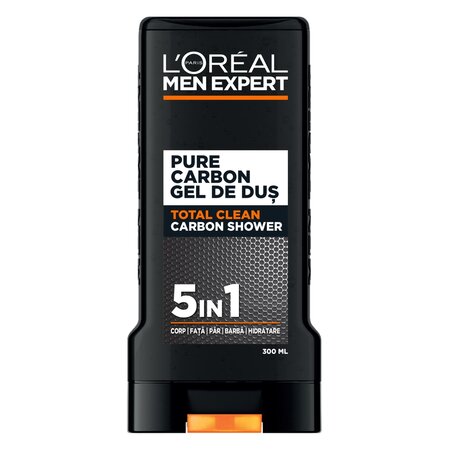 Gel de dus pentru barbati 5-in-1 Pure Carbon Men Expert, 300 ml, LOreal