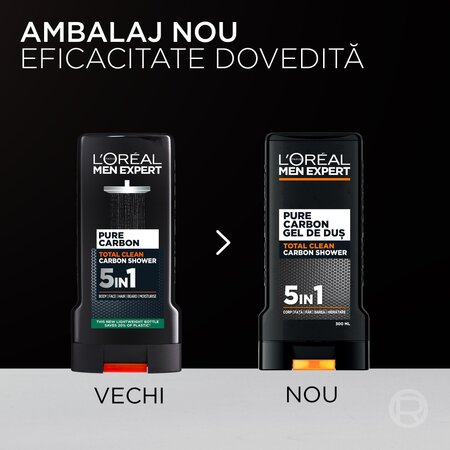 Gel de dus pentru barbati 5-in-1 Pure Carbon Men Expert, 300 ml, LOreal 756803