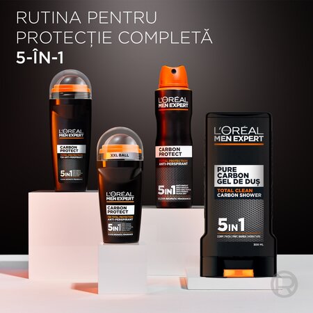 Gel de dus pentru barbati 5-in-1 Pure Carbon Men Expert, 300 ml, LOreal 756811