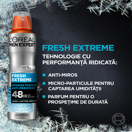 Spray antiperspirant pentru barbati Fresh Extreme Men Expert, 150 ml, LOreal 644516