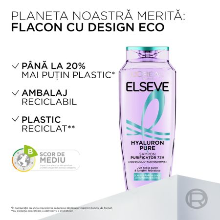 Sampon purificator pentru scalp gras Hyaluron Pure, 400 ml, Elseve 663693