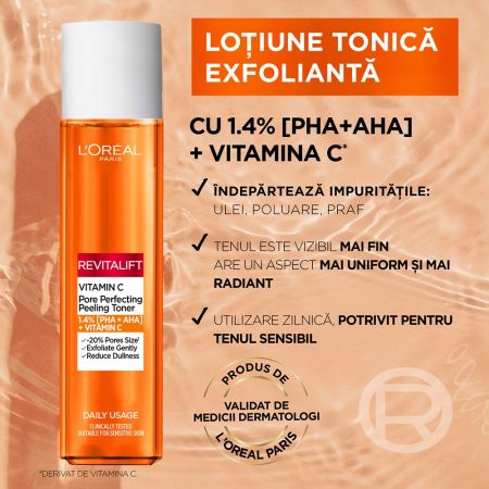 Lotiune tonica exfolianta cu vitamina C Revitalift, 180 ml, L'Oreal Paris 644585