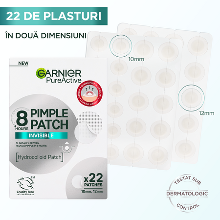 Plasturi invizibili pentru cosuri Pimple Patch Pure Active, 22 bucati, Garnier 644569