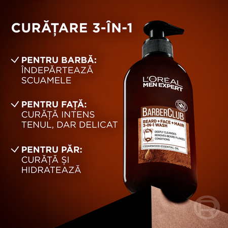Gel de curatare 3 in 1 pentru barbati Barber Club Men Expert, 200 ml, LOreal 644469