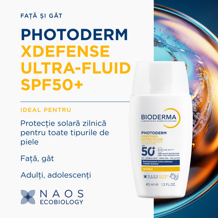 Fluid invizibil cu protectie solara SPF 50+ Photoderm Xdefense, 40 ml, Bioderma 738870