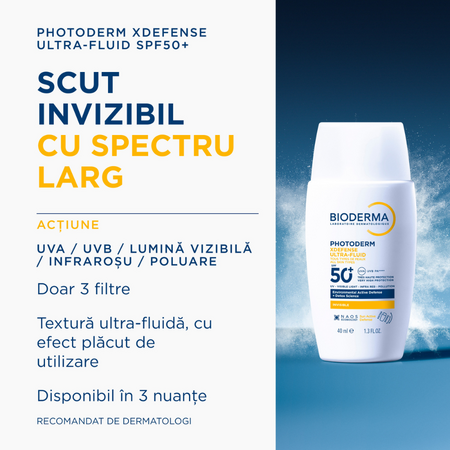 Fluid invizibil cu protectie solara SPF 50+ Photoderm Xdefense, 40 ml, Bioderma 738872